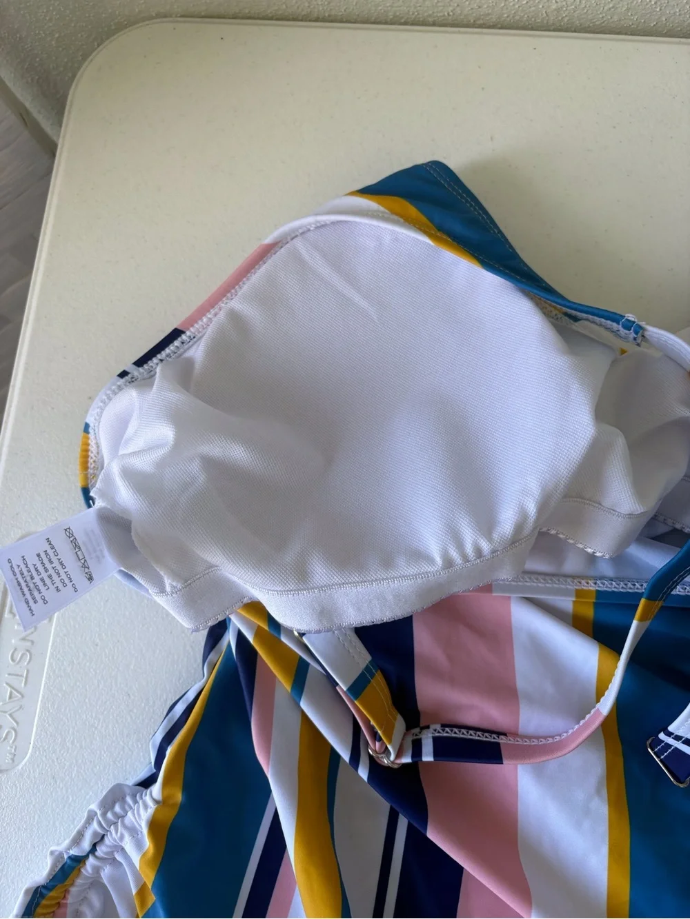 Tankini Size XL Stripe‎ Top Navy Blue Bottom Adjustable Straps Beach Pool Cruise